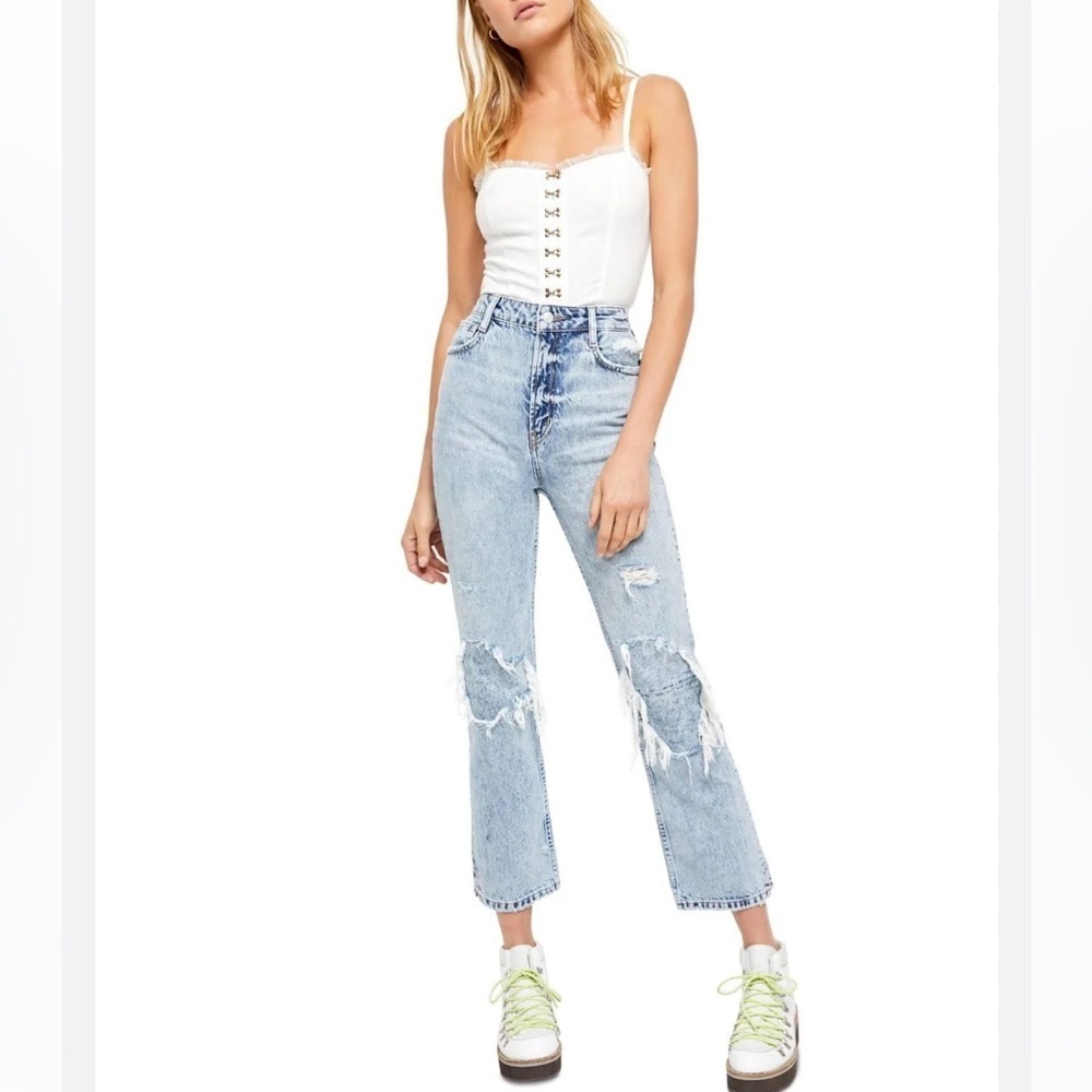 FREE PEOPLE Jeans Womens Indigo My Own Lane Distressed Straight Leg 26 OB985436
